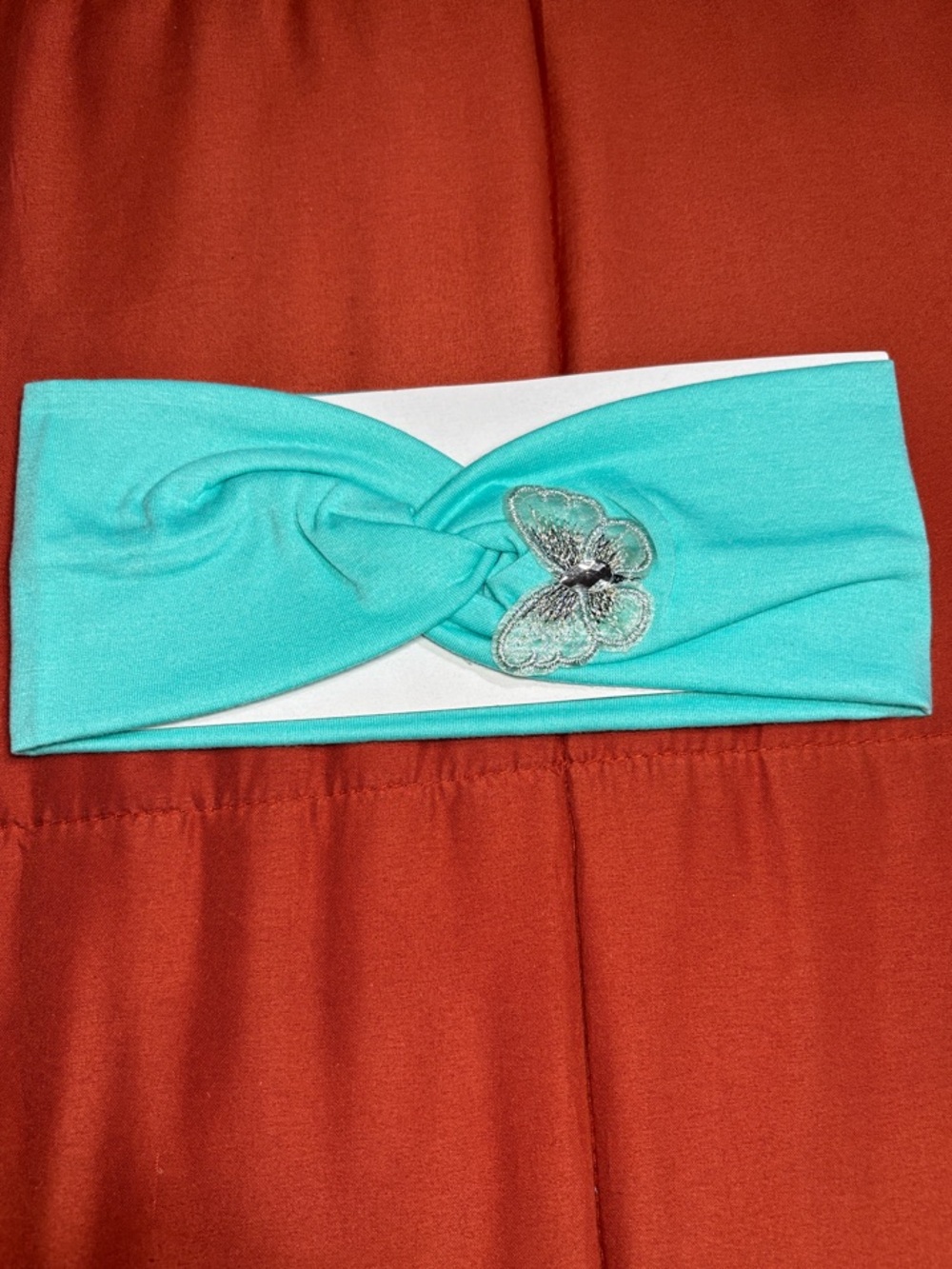 🥳Sale🥳 Turquoise Twist Headband Turban with Embroidered Patch Butterfly Accent